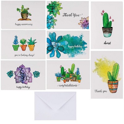 Sustainable Greetings 96-Pack Cactus Succulent Occasion Greeting Cards with Envelopes, 12 Designs, 4 x 6 in