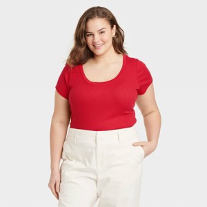 Women's Slim Fit Short Sleeve Ribbed Scoop Neck T-Shirt - A New Day™ - 1 of 3
