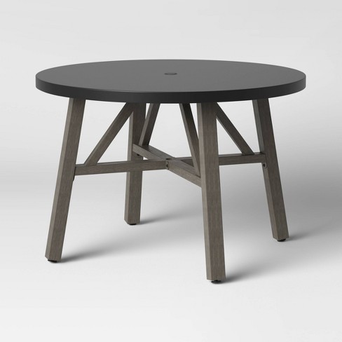 Faux Wood 4 Person Round Patio Dining Table with Faux Concrete Tabletop - Smith & Hawken™ - image 1 of 3