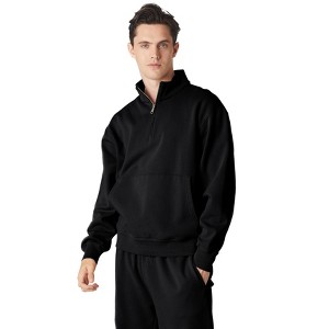 Future Planet Mens Globe Premium 1/4 Zip Fleece Lined Soft Cotton Pullover Sweatshirt Loose Fit Black - 1 of 4