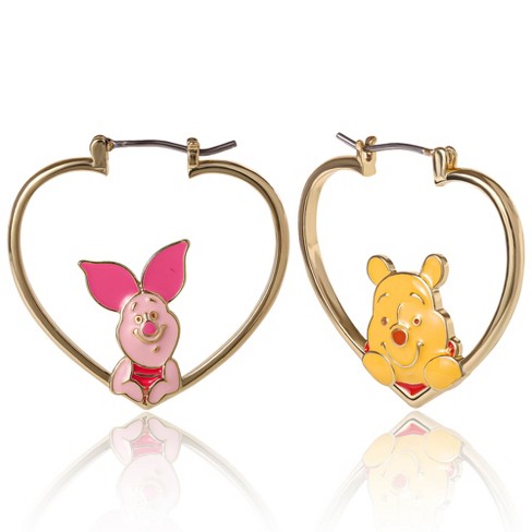 Disney Winnie The Pooh And Piglet Mismatched Heart Hoop Earrings - image 1 of 4