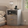 Set of 2 Fluted Nightstands, Modern Farmhouse Bedside Tables with 2 Drawers, Charging Station & Metal Handles - 2 of 4
