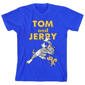 Tom & Jerry Brush Art Crew Neck Short Sleeve Royal Blue Boy's T-shirt - 1 of 3