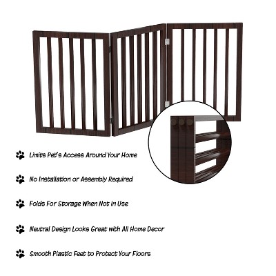 Brown 3-Panel Folding Wooden Pet Gate for Doorways and Stairs