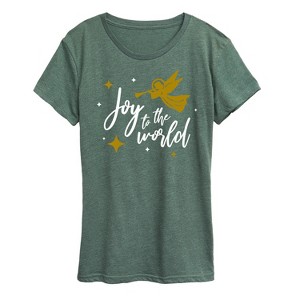 Women's - Instant Message - Joy To The World Angel Christmas Short Sleeve Graphic T-Shirt - 1 of 4