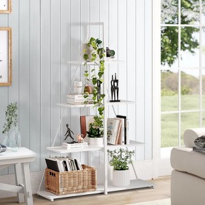 4 Tier Book Shelf, Ladder Bookcase with Sailboat A Shaped Structure, Bookshelf with Sturdy Shelves Display - 1 of 4