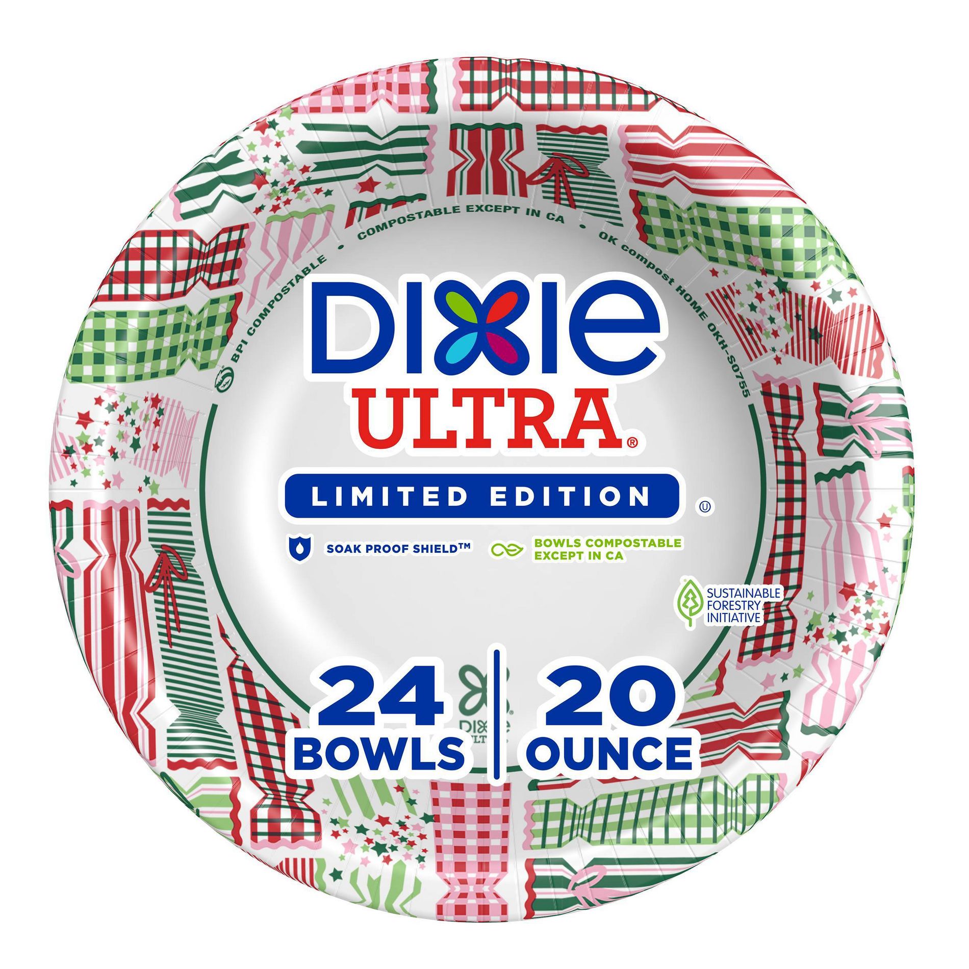 Dixie Ultra Holiday Disposable Bowls 7.38" - 24ct