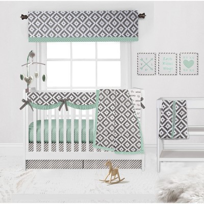 Bacati - Love  Gray Mint 10 pc Crib Bedding Set with Long Rail Guard Cover