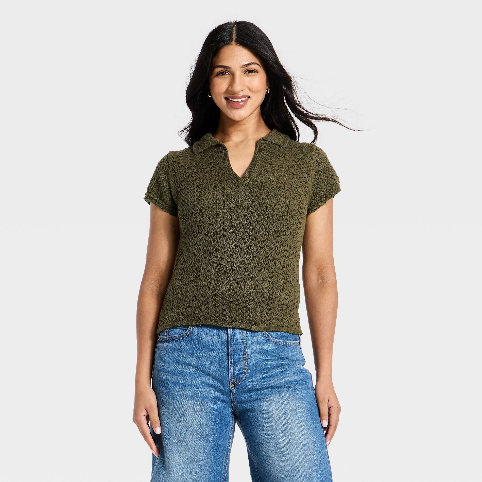 Women's Short Sleeve Polo Collar Pullover Sweater - Universal Thread™