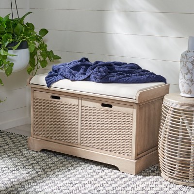 Landers Sand Cushioned Storage Bench with Dual Basket Drawers