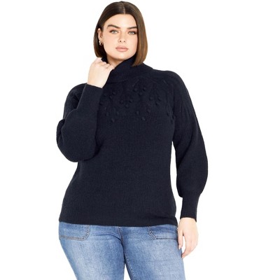 Avenue Women's Plus Size Elsa Pom Pom Sweater