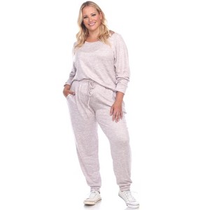Women's Plus Size 2 Piece Lounge Set - White Mark - 1 of 3