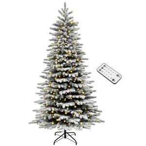 HOMCOM 7.5 ft Pre-Lit Mountain Pine Artificial Christmas Tree, Snow Flocked Christmas Tree with 500 LED Lights and 1264 Branch Tips, Green - 1 of 4