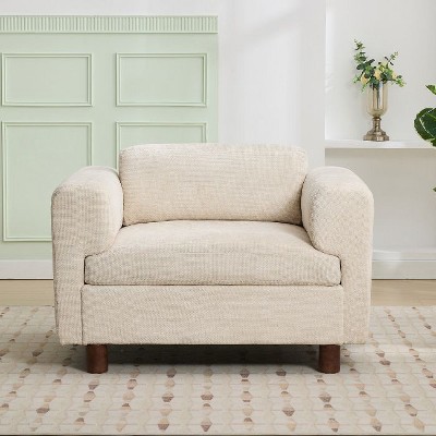 CAVINAS Modern Velvet Accent Chair with Tucked Armrests & Rubberwood Legs, Oversized Upholstered Lounge Chair for Living Room, Bedroom, Office