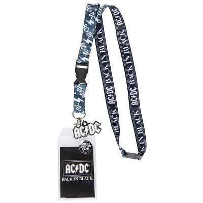 AC/DC Back in Black Reversible ID Lanyard Badge Holder with Rubber Logo Charm and Collectible Sticker