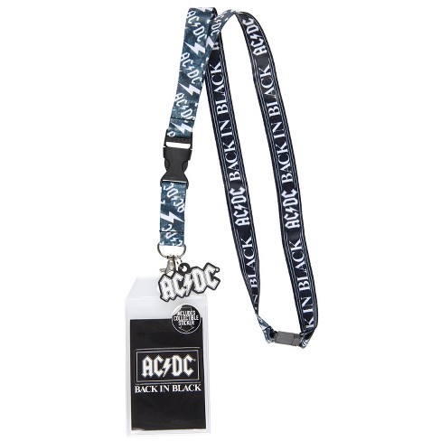 Ac/dc Back In Black Reversible Id Lanyard Badge Holder With Rubber