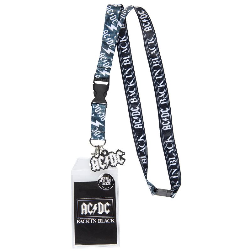 AC/DC Back In Black Reversible ID Lanyard Badge Holder With Rubber Logo Charm Black, 1 of 7