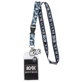 AC/DC Back In Black Reversible ID Lanyard Badge Holder With Rubber Logo Charm Black