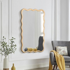 40" x 28"Solid Wood Wavy Rectangle Mirror-Natural-Wood for Bathroom, Bedroom, Living Room, Dining Room, Cloakroom, Entryway - 1 of 4