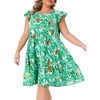 Agnes Orinda Women's Plus Size Boho Flutter Sleeves Round Neck Floral Ruffle Midi A Line Babydoll Dress - 2 of 4