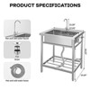 Stainless Steel Utility Sink – Free Standing Single Bowl with Faucet & Hot/Cold Pipes for Kitchen/Garage - 2 of 4