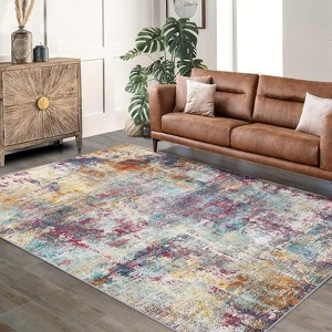 Abstract Machine Washable Rug with Non Slip Backing Ultra-Thin Non Shedding Stain Resistant Indoor Carpet for Living Room Bedroom Dining Room - 1 of 4