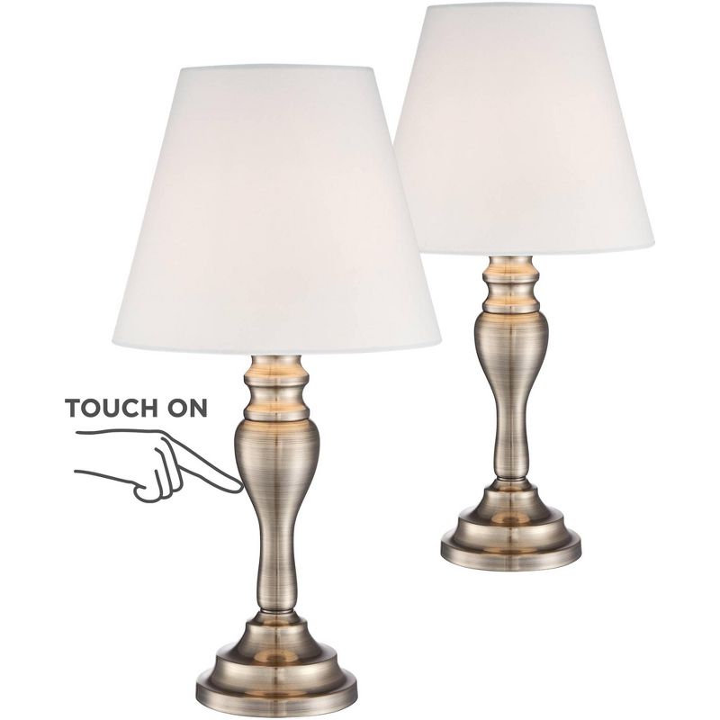 Regency Hill Traditional Accent Table Lamps 19 1/4" High Set of 2 Brass White Empire Shade Touch On Off for Bedroom Bedside Office, 1 of 7