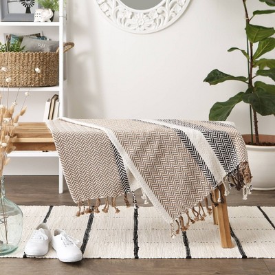 50"x60" Beige and Brown Herringbone Throw Blanket