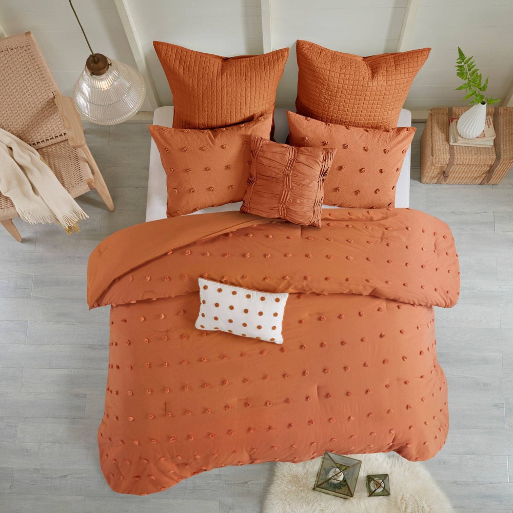 Photos - Bed Linen Urban Habitat King/California King Kay Jacquard Comforter Set Rust: Hypoallergenic, OEKO-TEX Certified, Shabby Chic Style