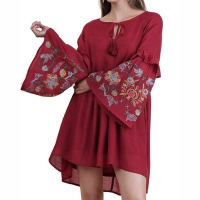 Women's Ruffled Embroidered Keyhole Dress - umgee