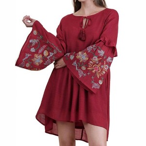 Women's Ruffled Embroidered Keyhole Dress - umgee - 1 of 3