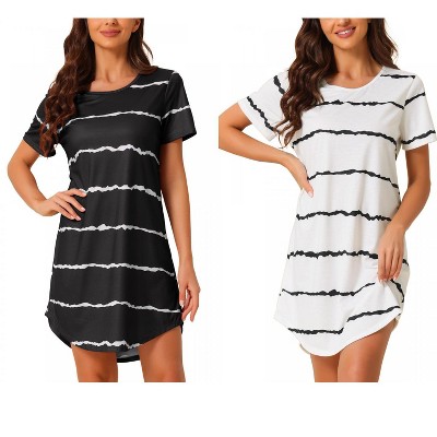 INSPIRE CHIC Women's 2 Pcs Round-Neck Curved-Hem Short-Sleeve Nightshirt Sleep Gown