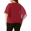 Agnes Orinda Women's Plus Size V Neck Short Sleeve Flowy Double Layered Irregular Chiffon Blouses - 4 of 4