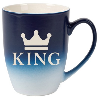 100 North Crown Royalty 10 Ounce Navy Blue and White Two Toned Ombre, Comfortably Fits Your Hands, Ceramic Tea Coffee Cup Mug, King