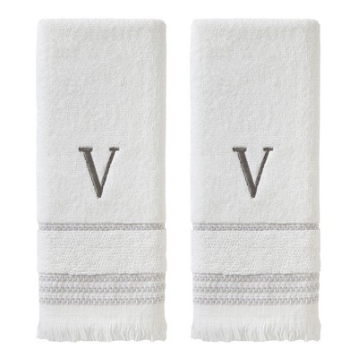 SKL Home By Saturday Knight Ltd Casual Monogram Hand Towel Set V - 2-Count - 16X26", White