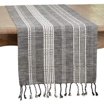 Saro Lifestyle Striped Design Long Table Runner, Black, 16" x 72"