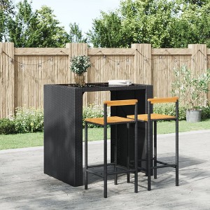 vidaXL Bar Stools 2 pcs Black Poly Rattan and Solid Wood Acacia - 1 of 4