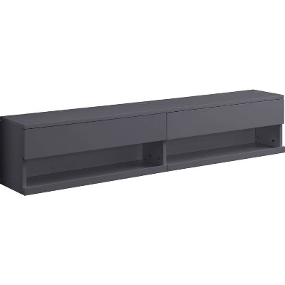 Floating 2 Storage Drawers and LED TV Stand for TVs up to 70" Gray - Benzara