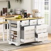 LOVSON Mobile kitchen island with 6 drawers, pull-out trash bin, 5 wheels, foldable tabletop, power outlet, suitable for restaurants ,kitchens,white - 2 of 4
