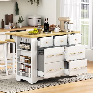 Vynxaria 51"W Kitchen Island - 6 Drawers, Pull-Out Trash Cabinet for Kitchen/Dining Room,White - 1 of 4