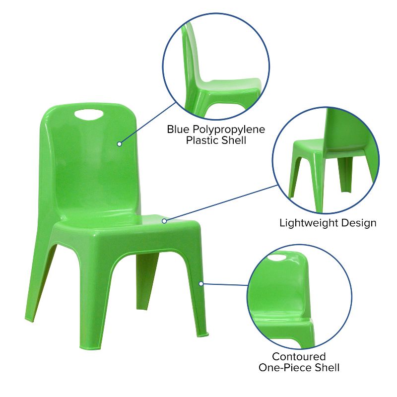 Flash Furniture 2 Pack Green Plastic Stackable School Chair with Carrying Handle and 11" Seat Height, 3 of 11