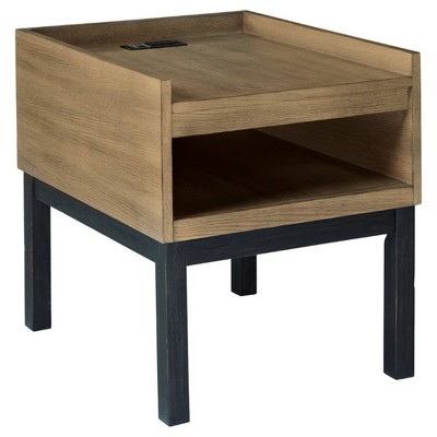 End Table with Open Cubby and USB Ports Brown/Black - Benzara