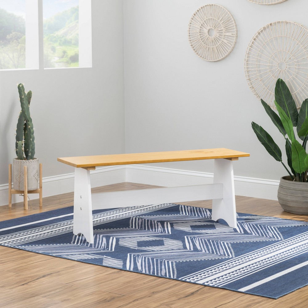 Photos - Pouffe / Bench Linon 42"Merrill Large Traditional Backless Wood Bench White/Honey: Pine Construction, Spot Clean, Farmhouse Style Honey Whi 
