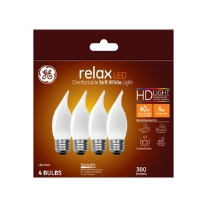 GE 4pk 4W 40W Equivalent Relax LED HD Decorative Light Bulbs Soft White: Dimmable Chandelier E26 Base 2700K 300 Lumens - 1 of 3