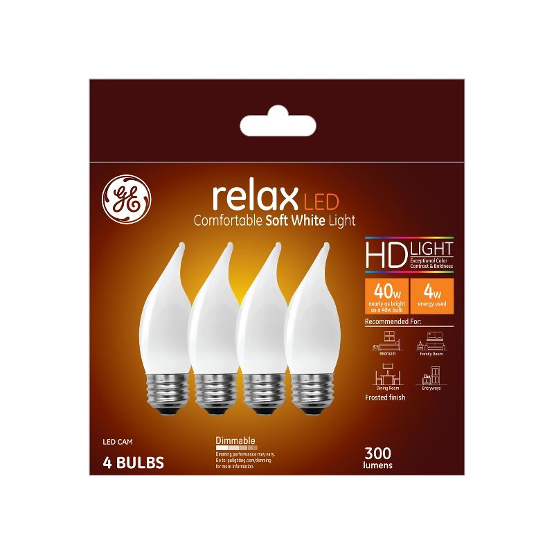 GE 4pk 4W 40W Equivalent Relax LED HD Decorative Light Bulbs Soft White, 1 of 5
