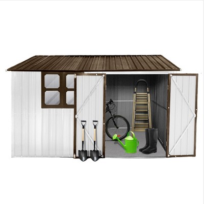10ft x 8ft White and Coffee Metal Outdoor Storage Shed with Window