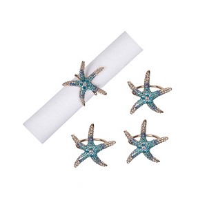 C&F Home Sea Star Rhinestone Cotton Napkin Machine Washable Ring Set of 4 - 1 of 2