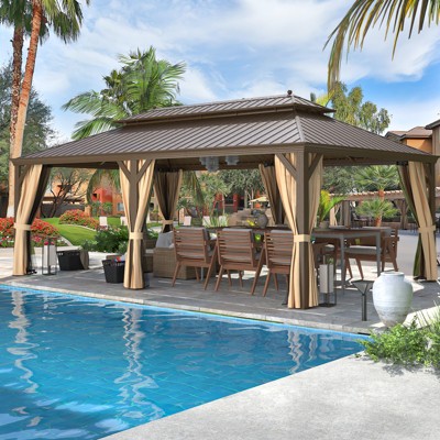 Brown 14' x 22' Aluminum Frame Gazebo with Galvanized Steel Roof