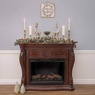 6-Foot Green Glittery Bristle Pine Mantel Swag with Clear Lights