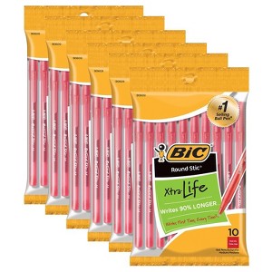 Bic Round Stic Xtra Life Ballpoint Pen, Medium Point (1.0mm), Red, 10 Per Pack, 6 Packs - 1 of 1